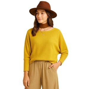 Yellow Gold Waffle Knit Top Dolman Sleeve Wmns M Oversized Slouchy Casual